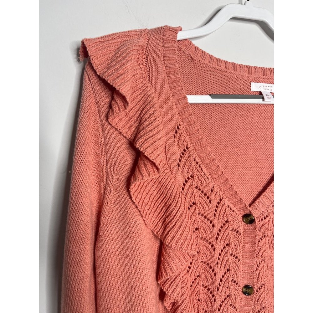 LC Lauren Conrad Womens Long Sleeve Cardigan Sweater Ruffle Button Front Size XL - Picture 5 of 12